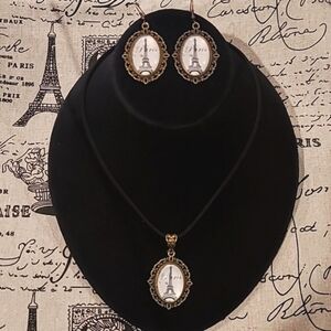 🗼 Antique Bronze Cabachon Paris Eifel Tower Cameo Set